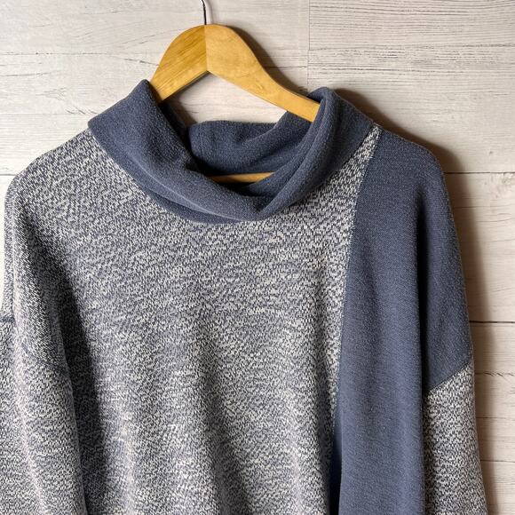 J Jill Pullover Womens Size Large Blue & White Marled Colorblock Cowl Neck - Picture 8 of 16